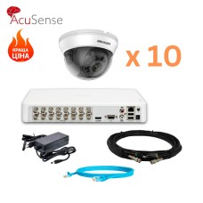 Hikvision 2Mp-THD-IN-Acusense-DS-2CE56D0T-IRMMF 10 камер Комплект відеоспостереження