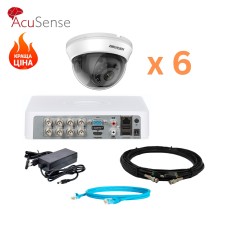 Hikvision 2Mp-THD-IN-Acusense-DS-2CE56D0T-IRMMF 6 камер Комплект відеоспостереження