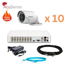 Hikvision 2Mp-THD-OUT-Acusense-DS-2CE16D0T-IRF 10 камер Комплект відеоспостереження