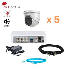 Комплект відеоспостереження на 5 камер зі звуком Hikvision 5Mp-THD-OUT-Acusense-DS-2CE76H0T-ITMFS