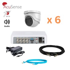 Комплект відеоспостереження на 6 камер зі звуком Hikvision 5Mp-THD-OUT-Acusense-DS-2CE76H0T-ITMFS