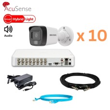 Комплект відеонагляду на 10 вуличних камер зі звуком Hikvision 4Mp-THD-Hybrid-Acusense-DS-2CE16K0T-LFS