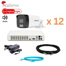 Комплект відеонагляду на 12 камер Hikvision 4Mp-THD-Hybrid-Acusense-DS-2CE17K0T-LFS з гібридною підсвіткою 40м