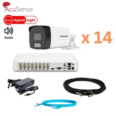 Комплект відеонагляду на 14 вуличних камер Hikvision 2Mp-THD-Hybrid-Acusense-DS-2CE17D0T-LFS з нічним баченням на 40 метрів