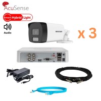 Комплект відеонагляду на 3 камери Hikvision 4Mp-THD-Hybrid-Acusense-DS-2CE17K0T-LFS з гібридною підсвіткою 40м