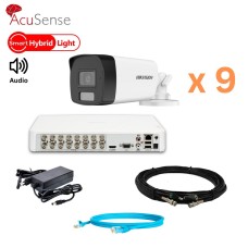 Комплект відеонагляду на 9 вуличних камер Hikvision 2Mp-THD-Hybrid-Acusense-DS-2CE17D0T-LFS з нічним баченням на 40 метрів