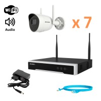 Комплект відеонагляду Hikvision 4Mp-Wi-Fi-DS-2CV2041G2-IDW на 7 бездротових циліндричних камер зі звуком