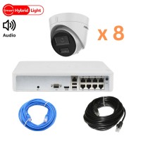Комплект ІP відеонагляду на 8 купольних камер зі звуком Hikvision 4Mp-IP-DS-2CD1343G2-LIUF-Hybridlight для вулиці