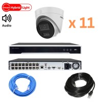 Комплект відеонагляду на 11 купольних камер зі звуком Hikvision 2Mp-IP-DS-2CD1323G2-LIUF-Hybridlight