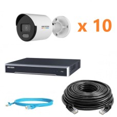 Hikvision 2Mp-IP-OUT-DOOR-AUDIO-ColorVu-10Cam Комплект відеоспостереження