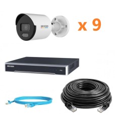 Hikvision 2Mp-IP-OUT-DOOR-AUDIO-ColorVu-9Cam Комплект відеоспостереження