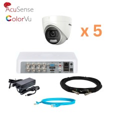 Комплект відеонагляду на 5 купольних камер Hikvision 5Mp-THD-OUT-Acusense-DS-2CE72HFT-F28