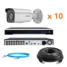 Hikvision 8Mp-IP-OUT-DOOR-ANALYTIC-ColorVu-10Cam Комплект відеоспостереження