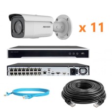 Hikvision 8Mp-IP-OUT-DOOR-ANALYTIC-ColorVu-11Cam Комплект відеоспостереження