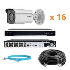 Hikvision 8Mp-IP-OUT-DOOR-ANALYTIC-ColorVu-16Cam Комплект відеоспостереження