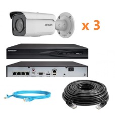 Hikvision 8Mp-IP-OUT-DOOR-ANALYTIC-ColorVu-3Cam Комплект відеоспостереження