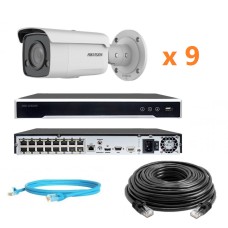 Hikvision 8Mp-IP-OUT-DOOR-ANALYTIC-ColorVu-9Cam Комплект відеоспостереження